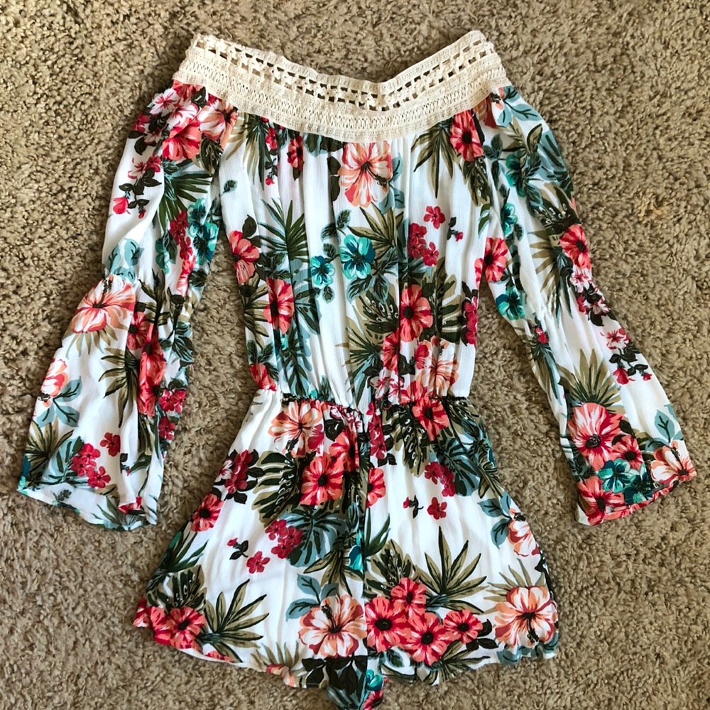 Floral off the shoulder romper
